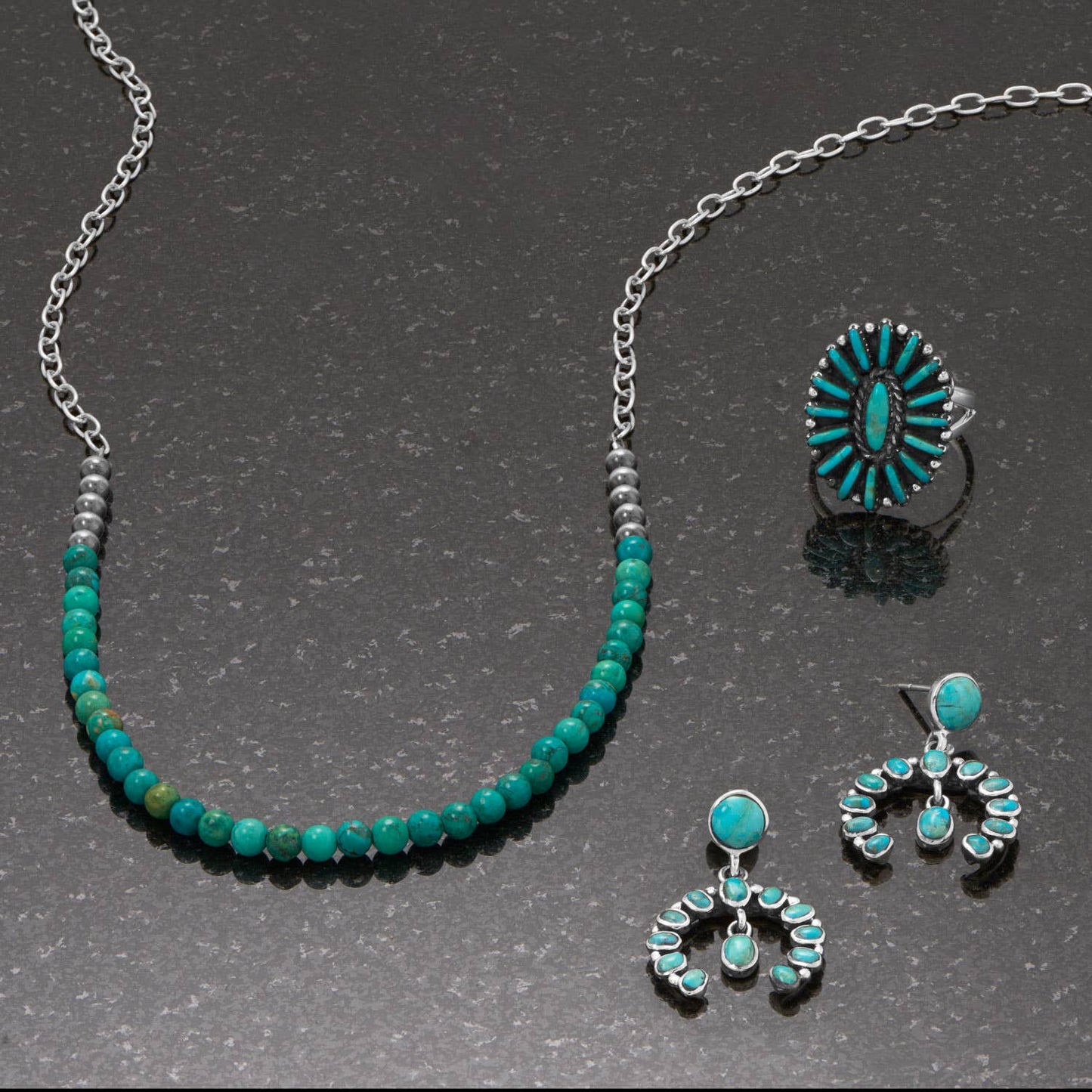 Handmade Oval Turquoise Flower Ring