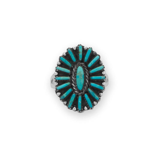 Handmade Oval Turquoise Flower Ring